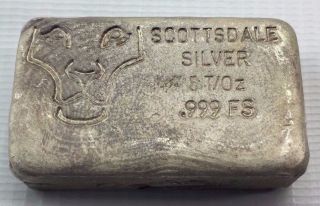 5 Oz.  999 Fine Silver Bar - Scottsdale Vintage Hand Poured Loaf Style Bullion photo