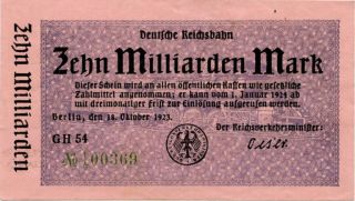 Germany 10 Billions Mark 1923 Reichsbahn №100369 photo