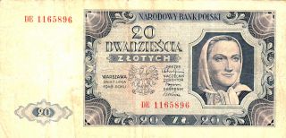 1948 Poland 20 Zlotych Note. photo