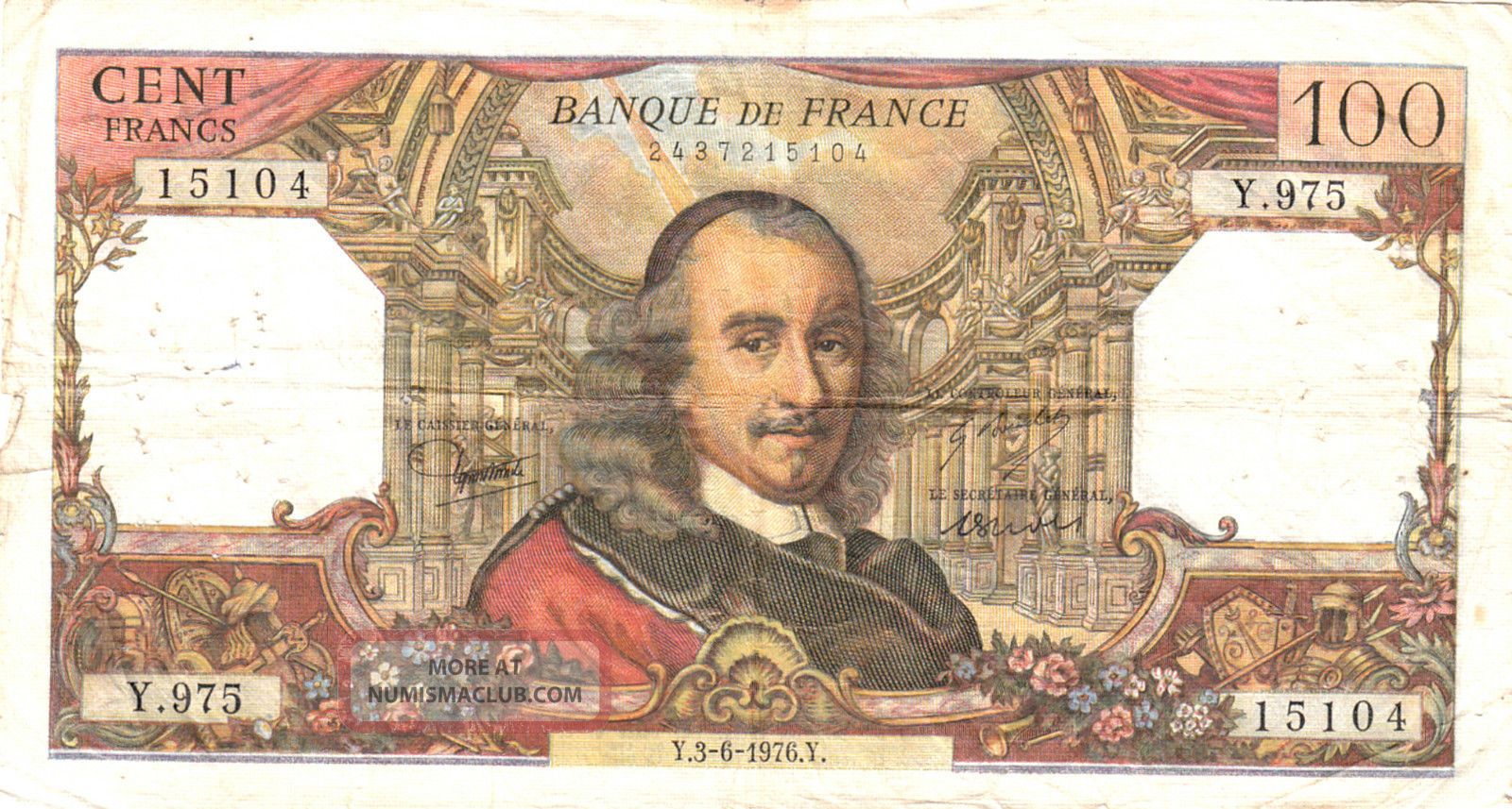 1976 France 100 Francs Note. Europe photo
