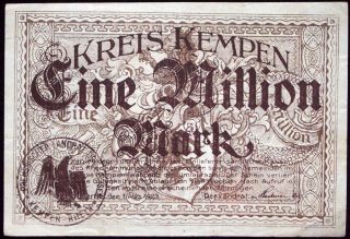 Kempen 1923 1 Million Mark Inflation Notgeld German Banknote photo