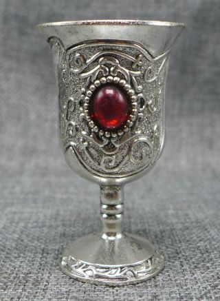 72mm Chinese Miao Silver Inlay Gemstone High Foot Cann Goblet Wneglass Statue T photo