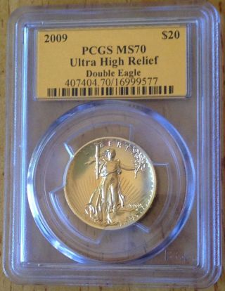 2009 Us Gold $20 Ultra High Relief Double Eagle - Pcgs Ms70 - Gold Foil Label photo