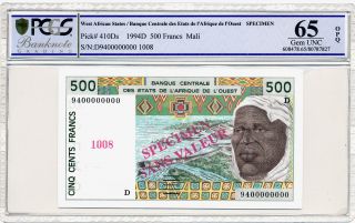 Banque Centrale West African States 500 Francs 1994 Spec.  00000000 Pcgs 65opq photo