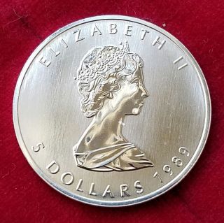 1989 Canada Silver Maple Leaf $5 1 Oz 9999 Fine Silver photo