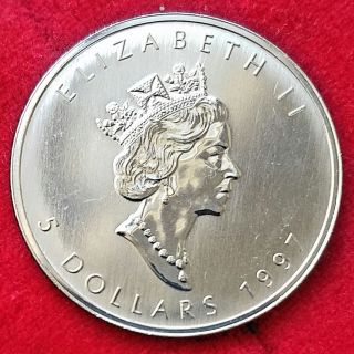 1997 Canada Silver Maple Leaf $5 1 Oz 9999 Fine Silver Round Lowest Mintage photo