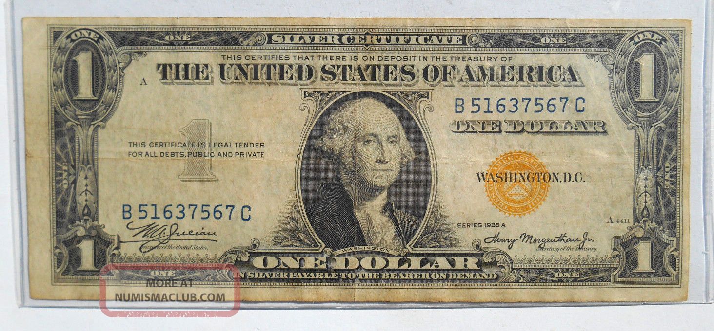 1935 A $1 Silver Certificate Wwii Emergency Issue North Africa Very Fine. Small Size Notes photo