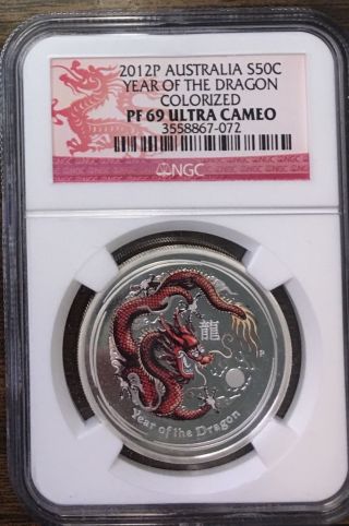 2012p Australia Year Of The Dragon Colorized Ngc Certified Pf69 Ultra Cameo photo