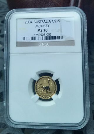 2004 Australia 1/10 Oz Gold Lunar Year Of The Monkey Ngc Ms 70 $15 Coin Series I photo