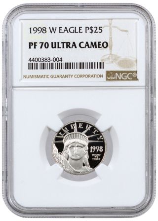 1998 - W $25 1/4 Oz.  Proof American Platinum Eagle Ngc Pf70 Uc Sku16443 photo