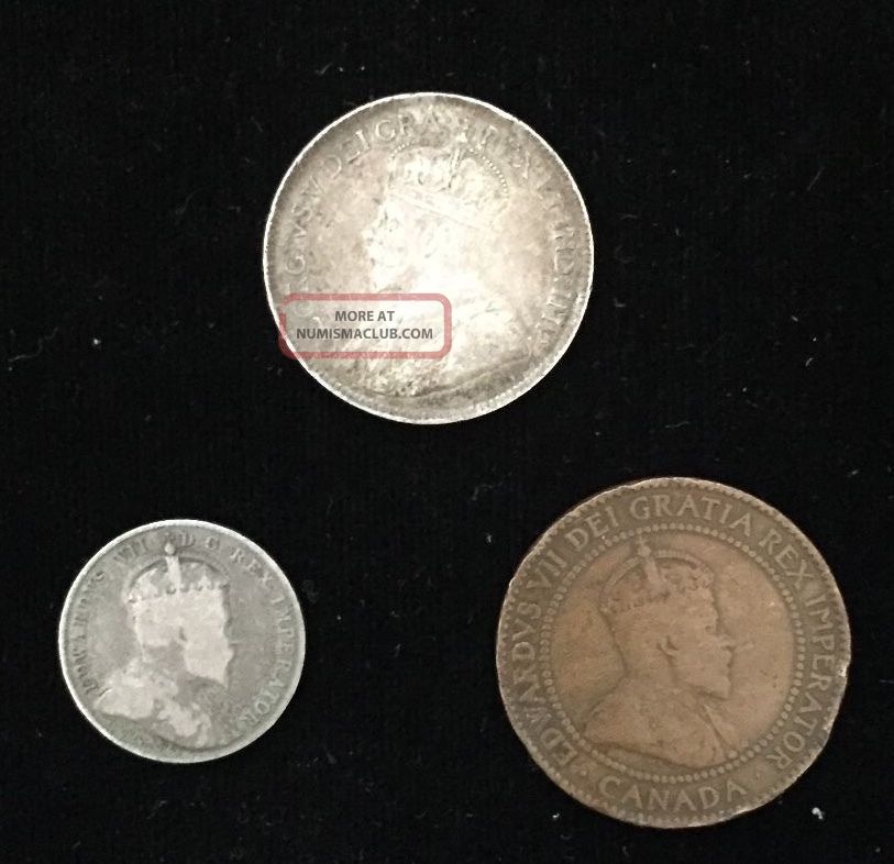 Canada 1919 Quarter 1903 H Dime 1910 Penny 25 10 One Cents Edward George No Rsrv Other Canadian Coins photo
