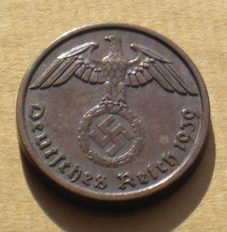 Old Coin Nazi Germany 2 Rp 1939 Mark A Berlin Swastika World War Ii photo