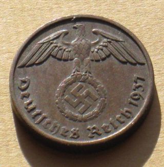 Old Coin Nazi Germany 2rp 1937 Mark A Berlin Swastika Pre World War Ii photo