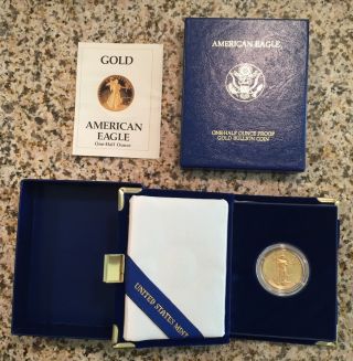 1988 - P Or 1989 - P,  Your Choice,  1/2 Oz.  $25 Gold Proof American Eagle W/ Box & photo