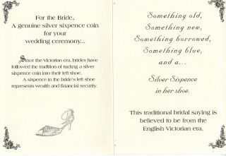 Wedding Card W/king William Iv Lucky.  925 Silver Sixpence Coin For Bride ' S Shoe photo
