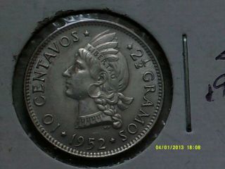 Dominican Republic 10 Centavos Silver.  900 1952 Km19 photo