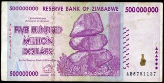 Zimbabwe 500 Million Dollars 2008 P - 82 F Circulated Banknote photo