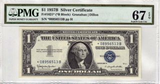 Fr.  1621 $1 1957 B (star B) Silver Certificate Pmg Gem 67 Epq 2 Of 2 photo