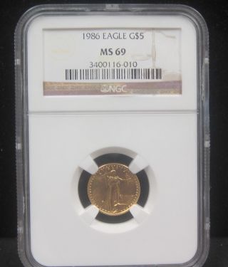 1986 $5 Gold Eagle In Ngc Holder Ms69 - First Year Of Issue - 010 photo