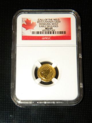 2015 Gold 1/10 Oz Coin Ngc Ms 69 Canada Howling Wolf Call Of The Wild photo