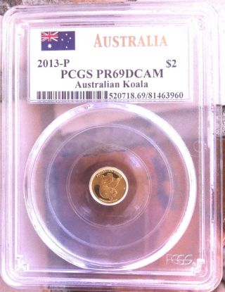 2013 - P $2 Australia Mini Koala.  5 Gram Gold Coin Pcgs Pr69dcam photo