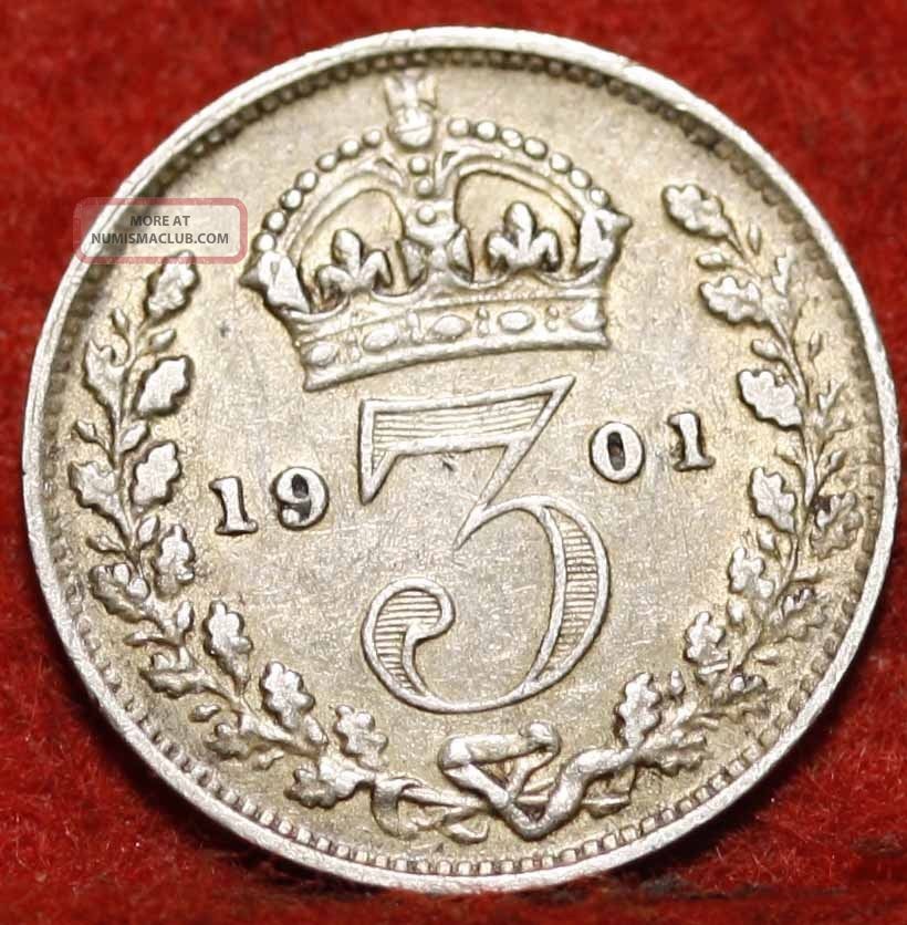 1901 Great Britain 3 Pence Silver Foreign Coin S h
