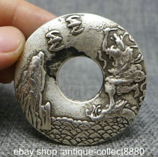 5cm China Miao Silver Fengshui Marked Kui Xing Dian Men Brid Dragon Hole Coin photo