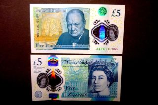 Afternoon Bank Of England Polymer Plastic £5 Pound Note W Churchill photo