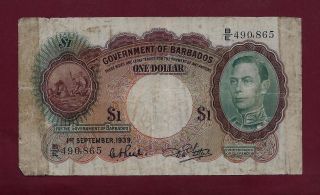Barbados 1 Dollar 1939 P - 2 Fine Rare photo