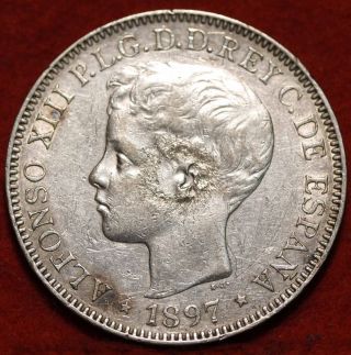 1897 Philippines Peso Silver Foreign Coin S/h photo