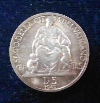 Vatican City 5 Lire,  1942 Very Rare Mintage: 4.  000 Ex. photo