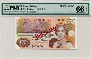 Government Of St.  Helena Saint Helena 20 Pounds 2012 Spec. ,  A/10000 Pmg 66epq photo