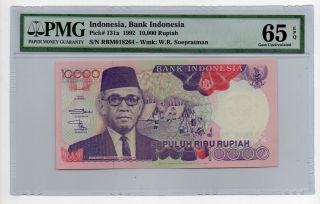 Indonesia 10,  000 Rupiah 1992 Pmg 65 Epq P 131a Unc B327 photo