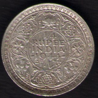 British India - 1944 - George Vi 1/4 Rupee Silver Coin Ex - Rare photo