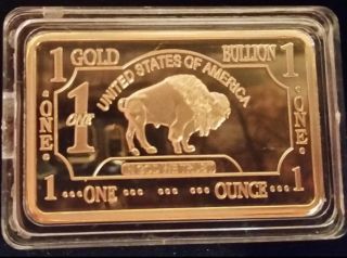 1 Oz Gold Buffalo Bar 100 Mills Clad.  999 24k Fine Bullion photo