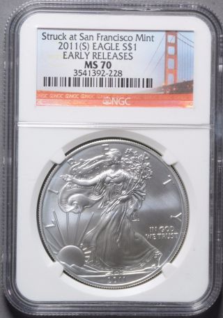 2011 S Silver Eagle Ngc Ms70 Early Releases Er Rare Spotless photo