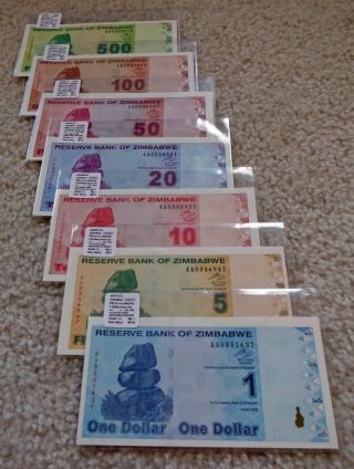 Zimbabwe “complete 2009 Issue” 4th Dollar (zwl) $1 - $500 P7 {pakimpropak} P92 - P98 photo