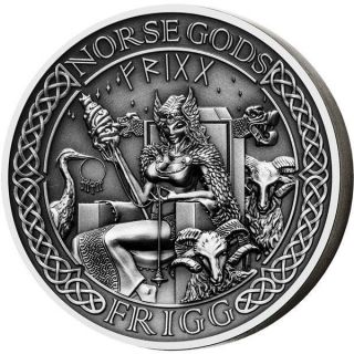 Cook Islands 2016 10$ The Norse Gods - Frigg 2 Oz Antique Finish Silver Coin photo