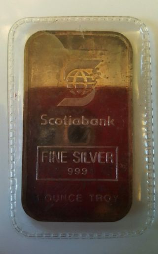 Almost Uncirculated Scotiabank 1oz Engelhard 999 Silver Bar photo