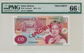 Government Of St.  Helena Saint Helena 10 Pounds 2012 Spec. ,  P/10000 Pmg 66epq photo