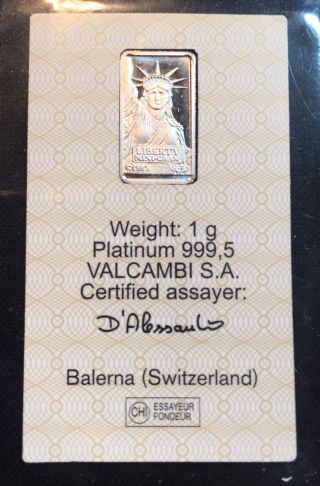 Credit Suisse 1 Gram.  9995 Fine Platinum Bullion Bar - With Assay Cert photo