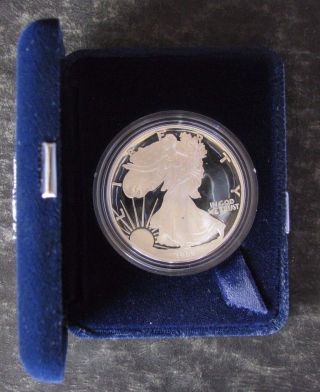 1995 - P Proof American Silver Eagle $1 Dollar Coin & Box & - photo
