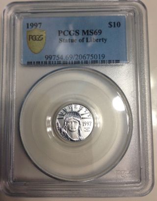 1997 $10 American Platinum Eagle.  Pcgs Ms69 Secure Statue Of Liberty Key Date photo
