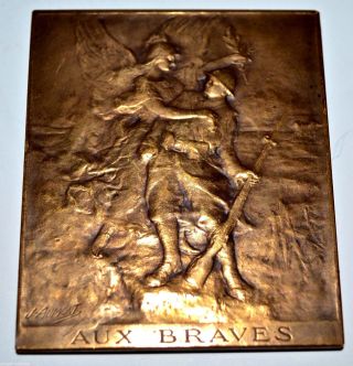 Jeane Aumont - Strenz Wwi Soldier Aux Braves French Bronze Nouveau Medal N126 photo