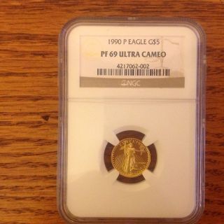 1990 P American Gold Eagle $5,  1/10 Oz.  Ngc Pf69 photo