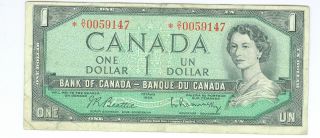 1954 $1 Canada Replacement Banknote O/y 0059147 Beattie/rasminsky Bid Now photo