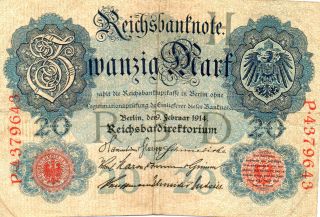 Xxx - Rare German 20 Mark Empire Banknote From 1914 Ok photo