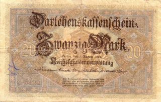 Xxx - Rare 20 Mark Banknote Darlehnskassenschein 1914 Good Con photo