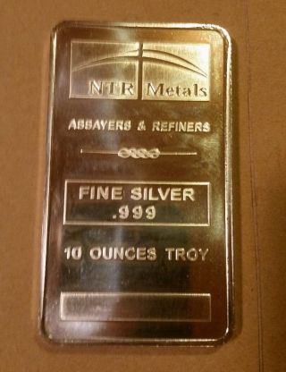 10 Oz.  999 Fine Silver Bar From Ntr Metals photo