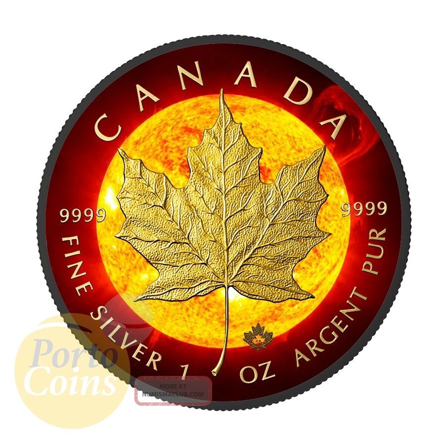 2015 Canada $5 Solar Flare Maple Leaf 24k Gold & Ruthenium 1 Oz Silver Coin Coins: Canada photo